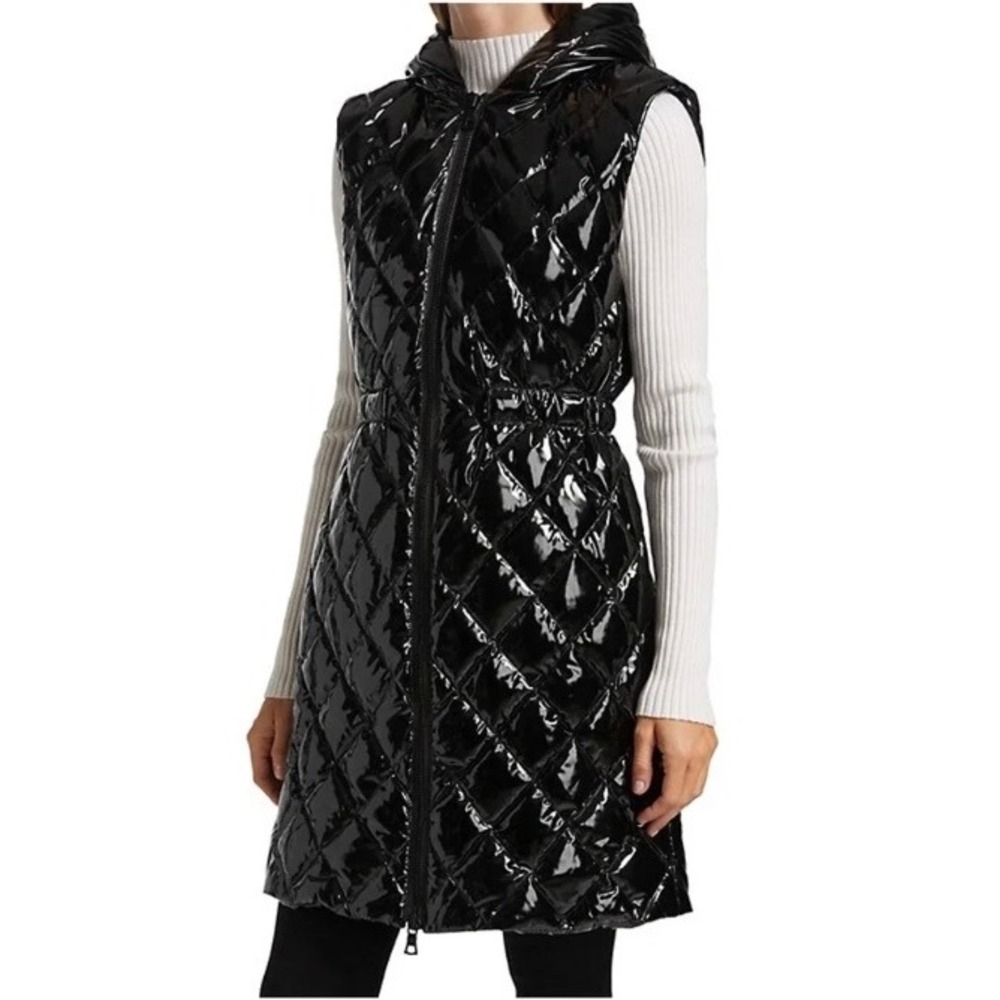 Alice + Olivia Daniel Maxi Black Quilted Hooded‎ Puffer Vest S - Picture 3 of 14